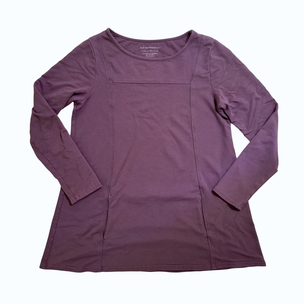 Soft Surroundings Tunic Top Small Purple Plum Bamboo Blend Long Sleeve Pockets